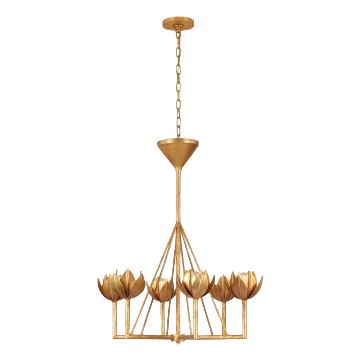 Chandelier — Curved Petal Shades & Brass Frame for Dining Room