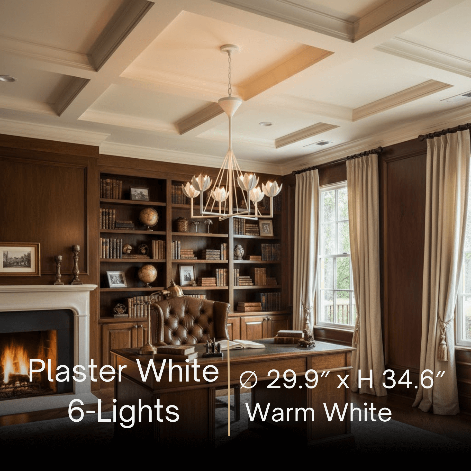 Chandelier — Curved Petal Shades & Brass Frame for Dining Room