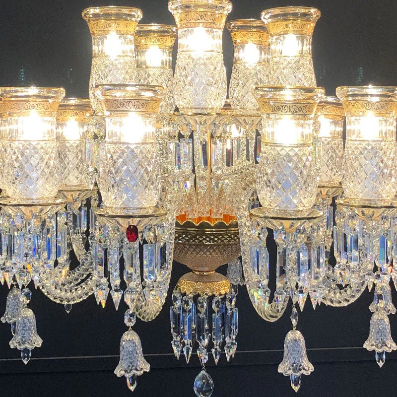 15 Lights Crystal Chandelier Gold & Clear Crystal Lighting - Joyfuzzy