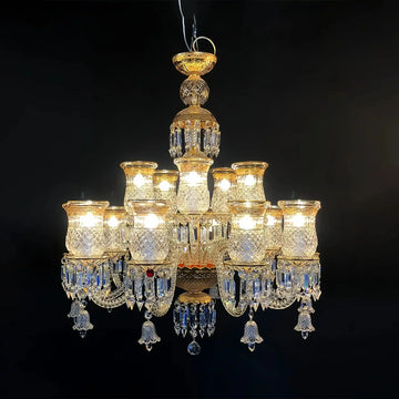 15 Lights Crystal Chandelier Gold & Clear Crystal Lighting - Joyfuzzy