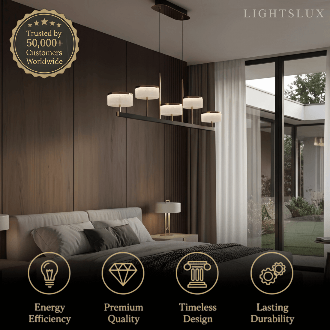 Modern Linear Gold Black Pendant Light – Mid-Century Sculptural Elegance Dining Room