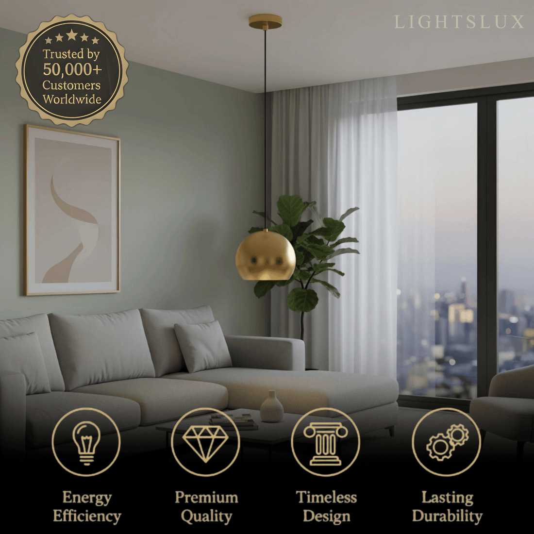 Excelis Modern Dome Pendant Light – Brushed Gold/Matte Black for Kitchen Island