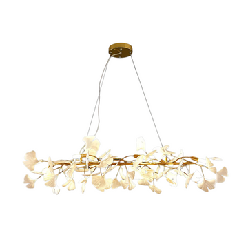 Modern Ginkgo Chandelier – Ceramic Petal Ceiling Light in Gold for Dining Room