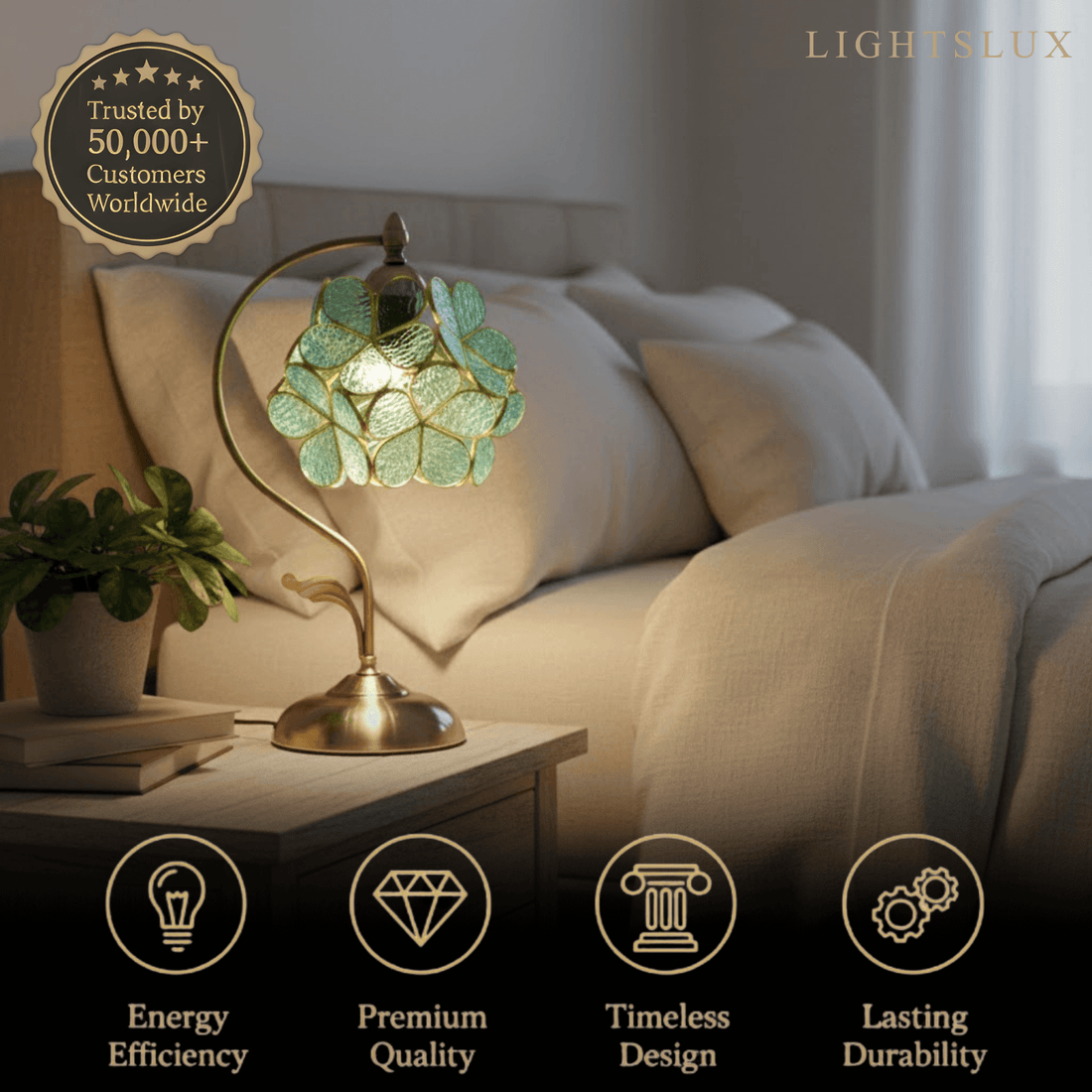 Artisan Leaf-Inspired Desk Lamp — Seafoam Green Glass Leaves & Antique Brass for Home Office