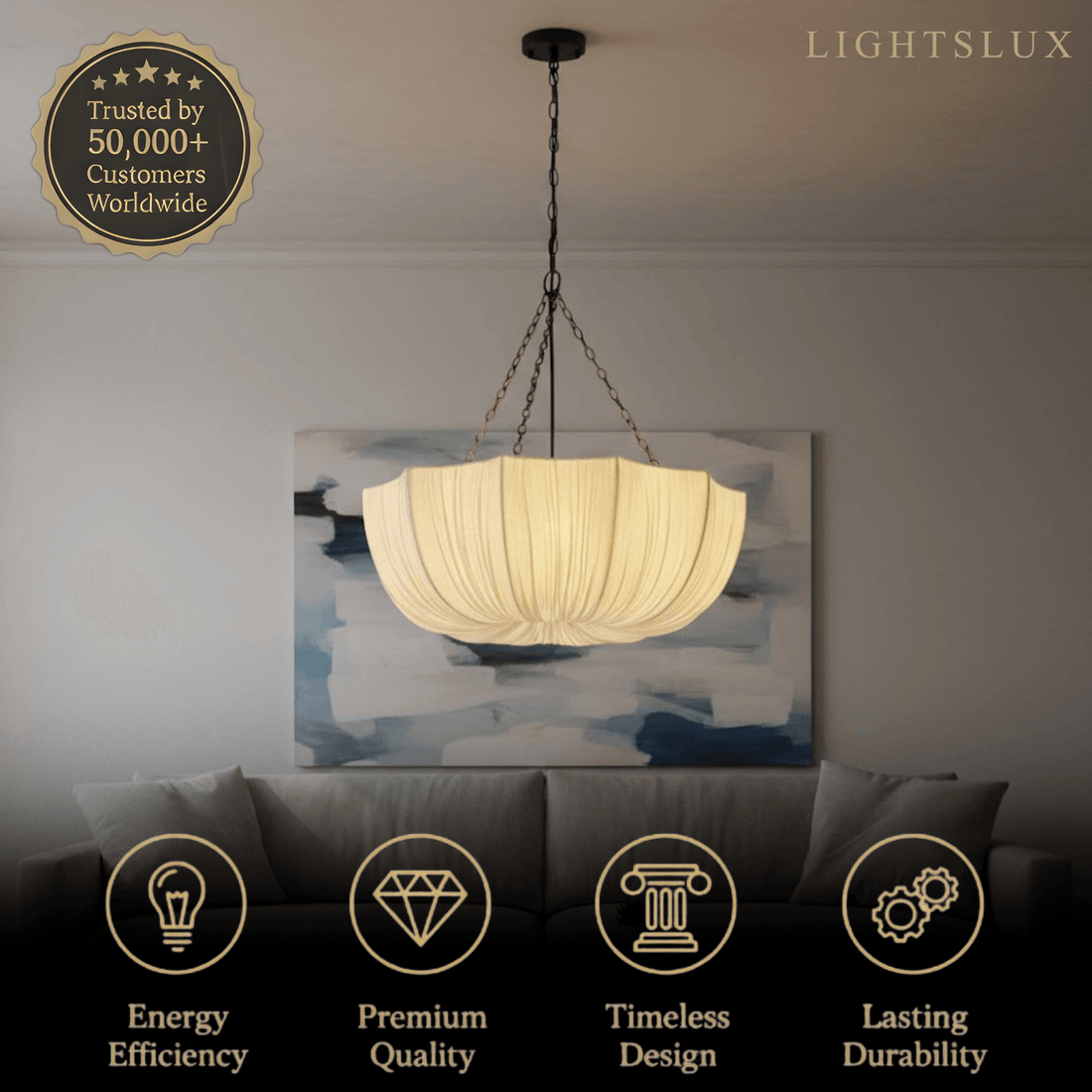 Modern Fabric Pendant Light – Black Brass Ceiling Lamp with Cotton Shade for Dining Room