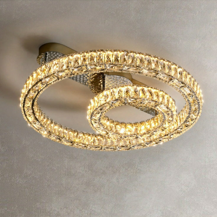 2/ 3 Rings Flush Mount Living Room Chandelier Crystal Bedroom Ceiling Light Fixture-Joyfuzzy