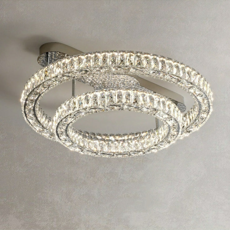 2/ 3 Rings Flush Mount Living Room Chandelier Crystal Bedroom Ceiling Light Fixture-Joyfuzzy