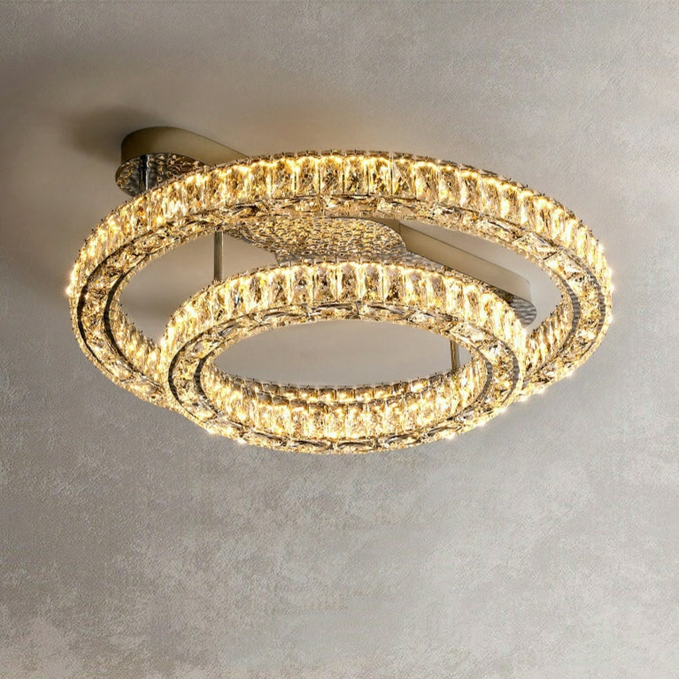 2/ 3 Rings Flush Mount Living Room Chandelier Crystal Bedroom Ceiling Light Fixture-Joyfuzzy
