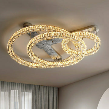 2/ 3 Rings Flush Mount Living Room Chandelier Crystal Bedroom Ceiling Light Fixture-Joyfuzzy