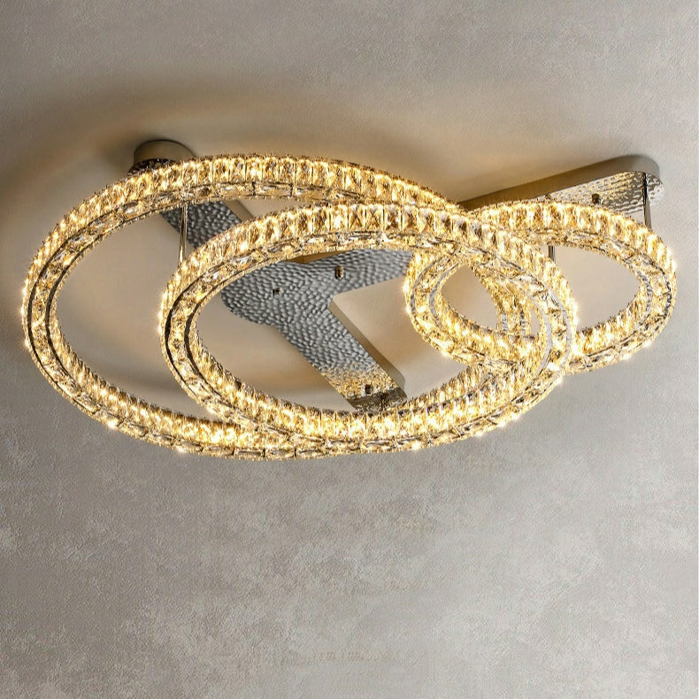 2/ 3 Rings Flush Mount Living Room Chandelier Crystal Bedroom Ceiling Light Fixture-Joyfuzzy