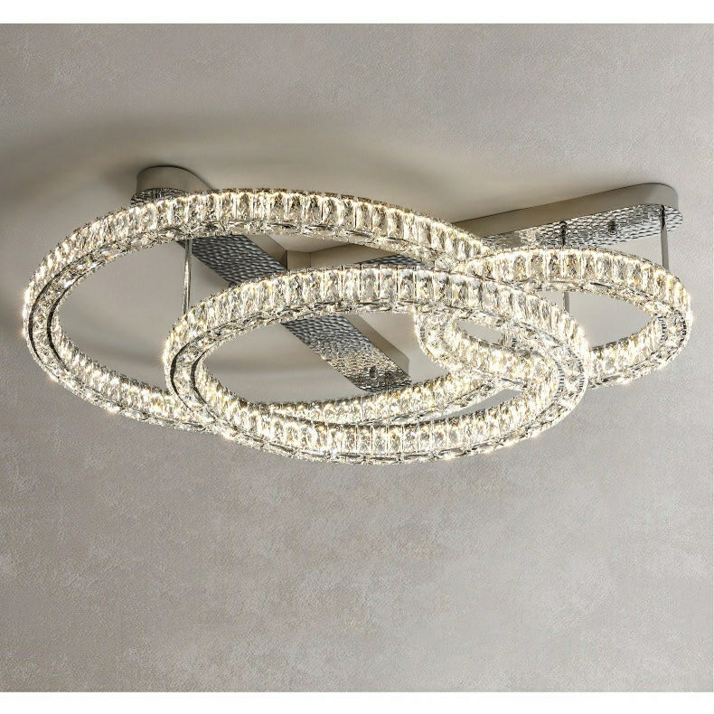 2/ 3 Rings Flush Mount Living Room Chandelier Crystal Bedroom Ceiling Light Fixture-Joyfuzzy