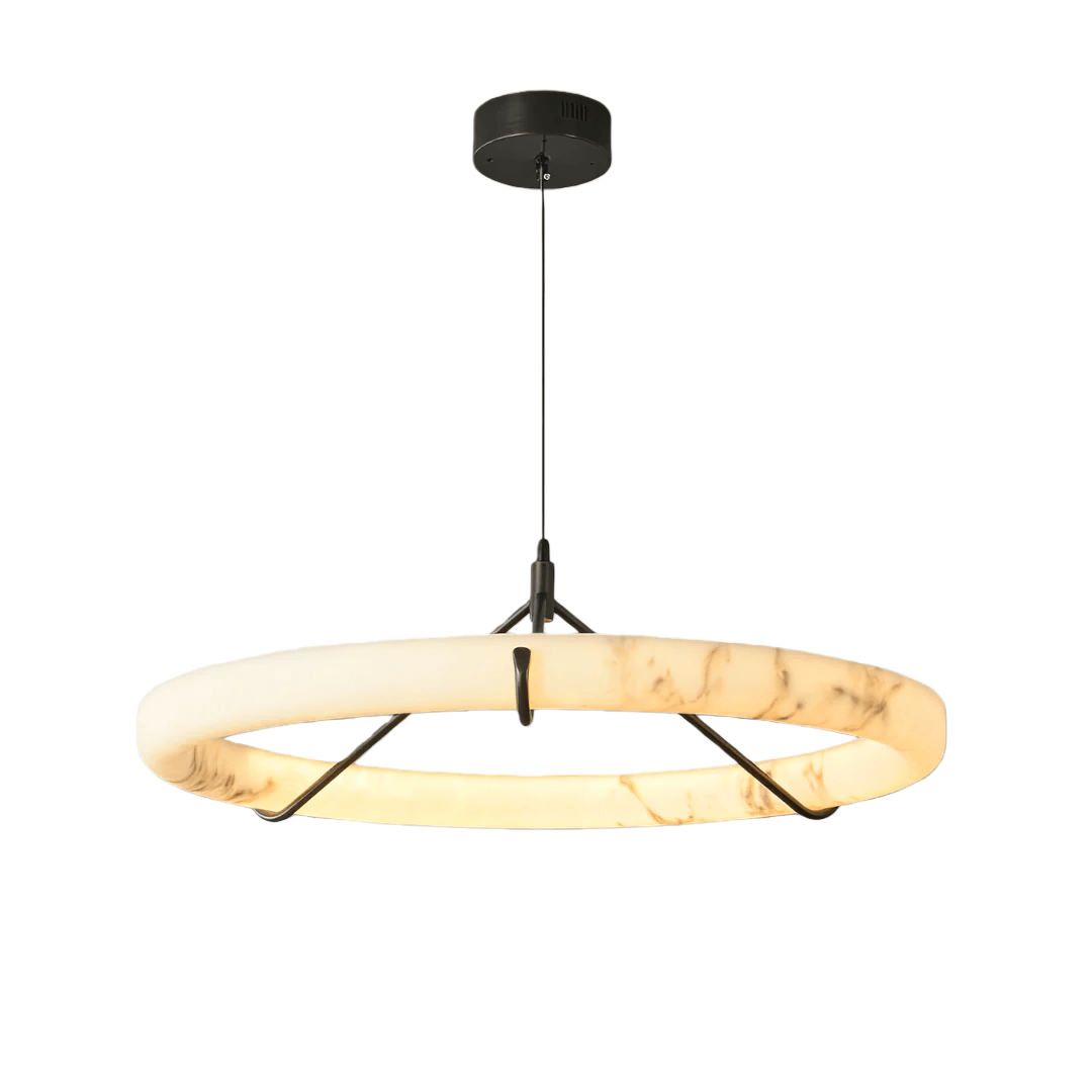 Pendant Lamp — Hand-Carved Stone & Black Metal for Dining Room
