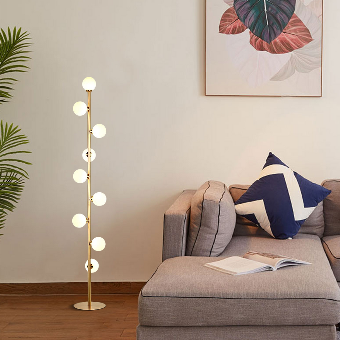 Floor Lamp – Slim Design with Glass Globe for Living Room