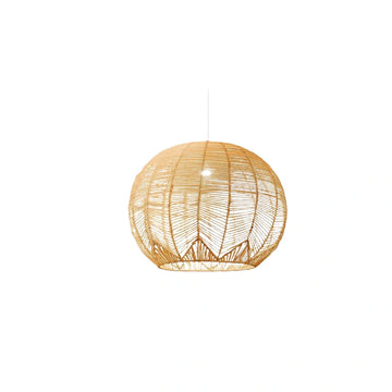 Bamburo Farmhouse Wood Pendant Light – Metal & Rattan Globe for Bedroom