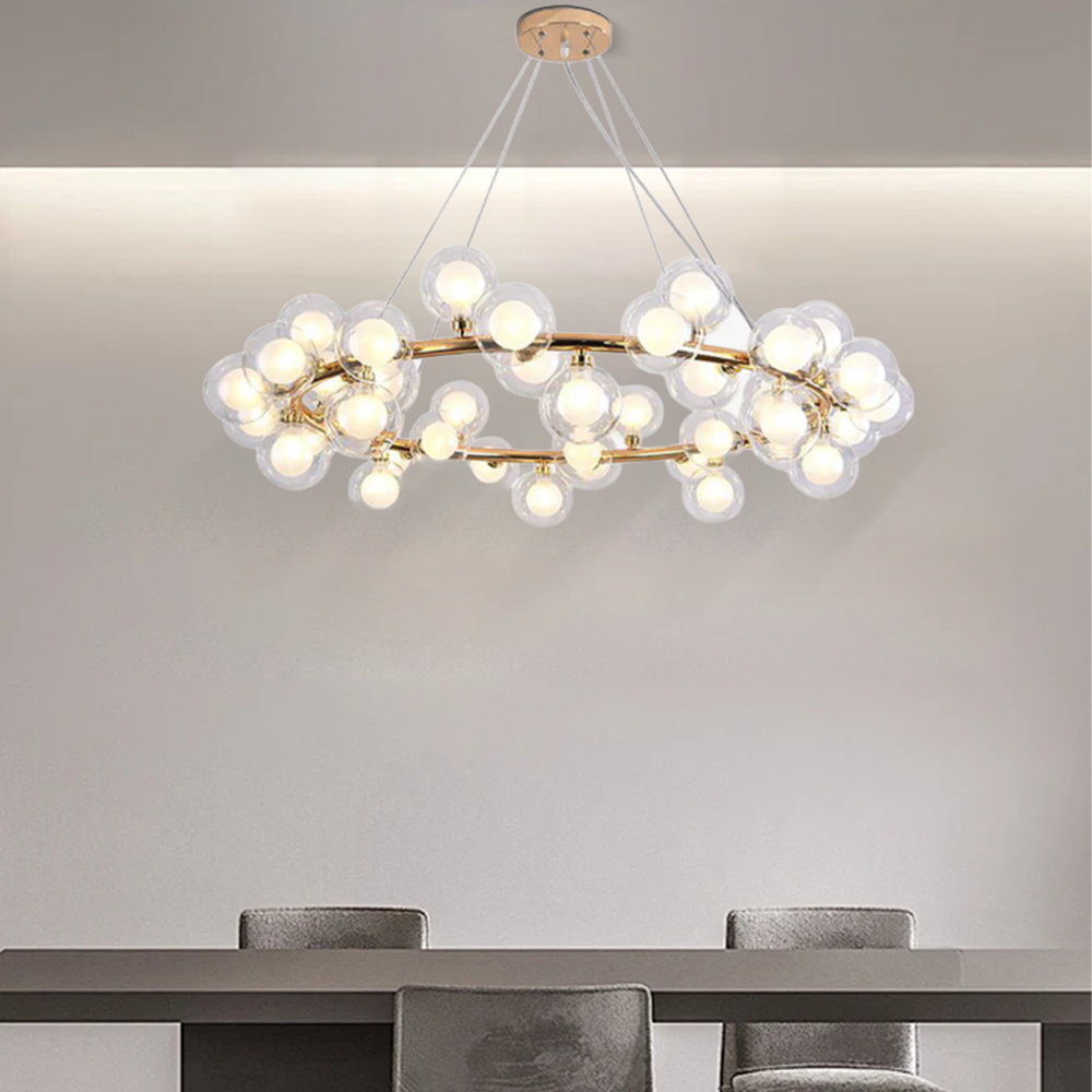Chandelier - Metal Ring & Glass Bubble Design for Living Room