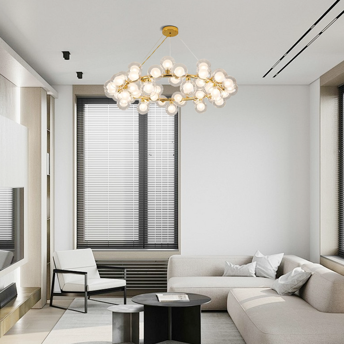 Metal Ring & Glass Bubble Design for Living Room