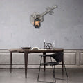 Lantern Wall Lamp — Black Metal & Wood Dining Room