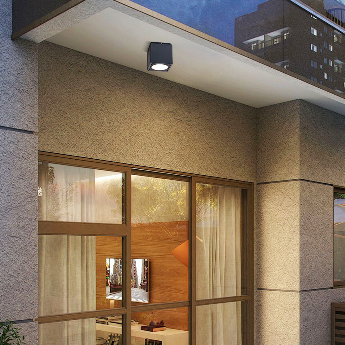 Industrial Outdoor Ceiling Light - Grey Metal Glass Square