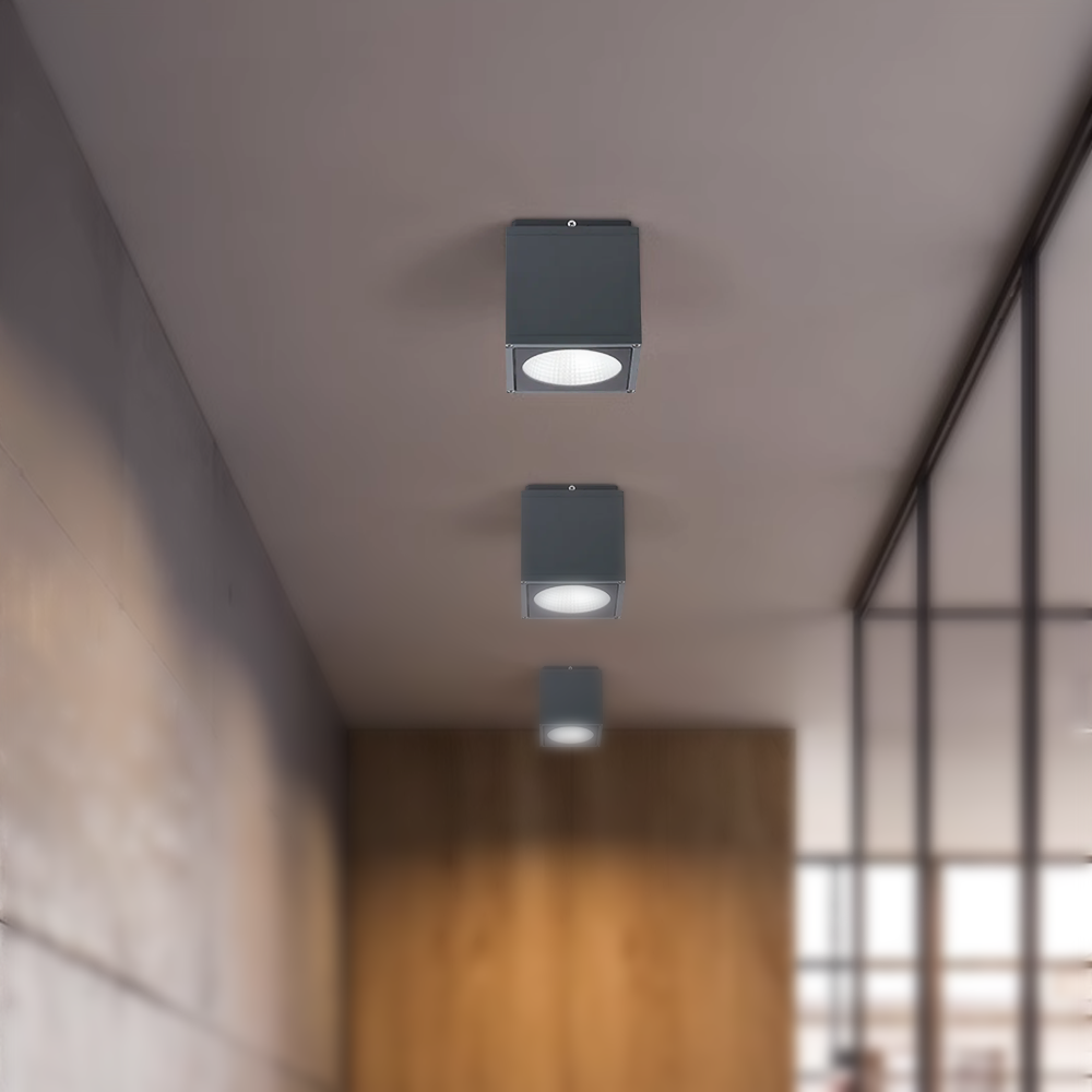 Industrial Outdoor Ceiling Light - Grey Metal Glass Square Design for Patio