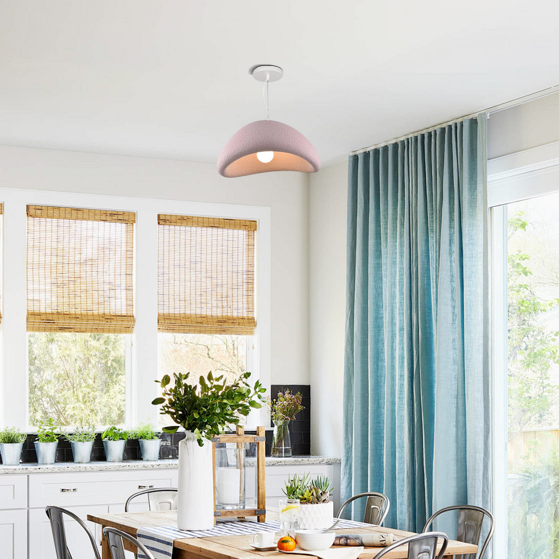 Pendant Light - Bread Shape Polystyrene & Metal for Dining Room