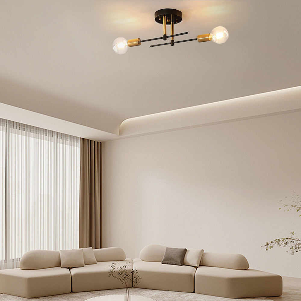 Ceiling Light — Black & Gold Metal/Glass Flush Mount for Dining Room