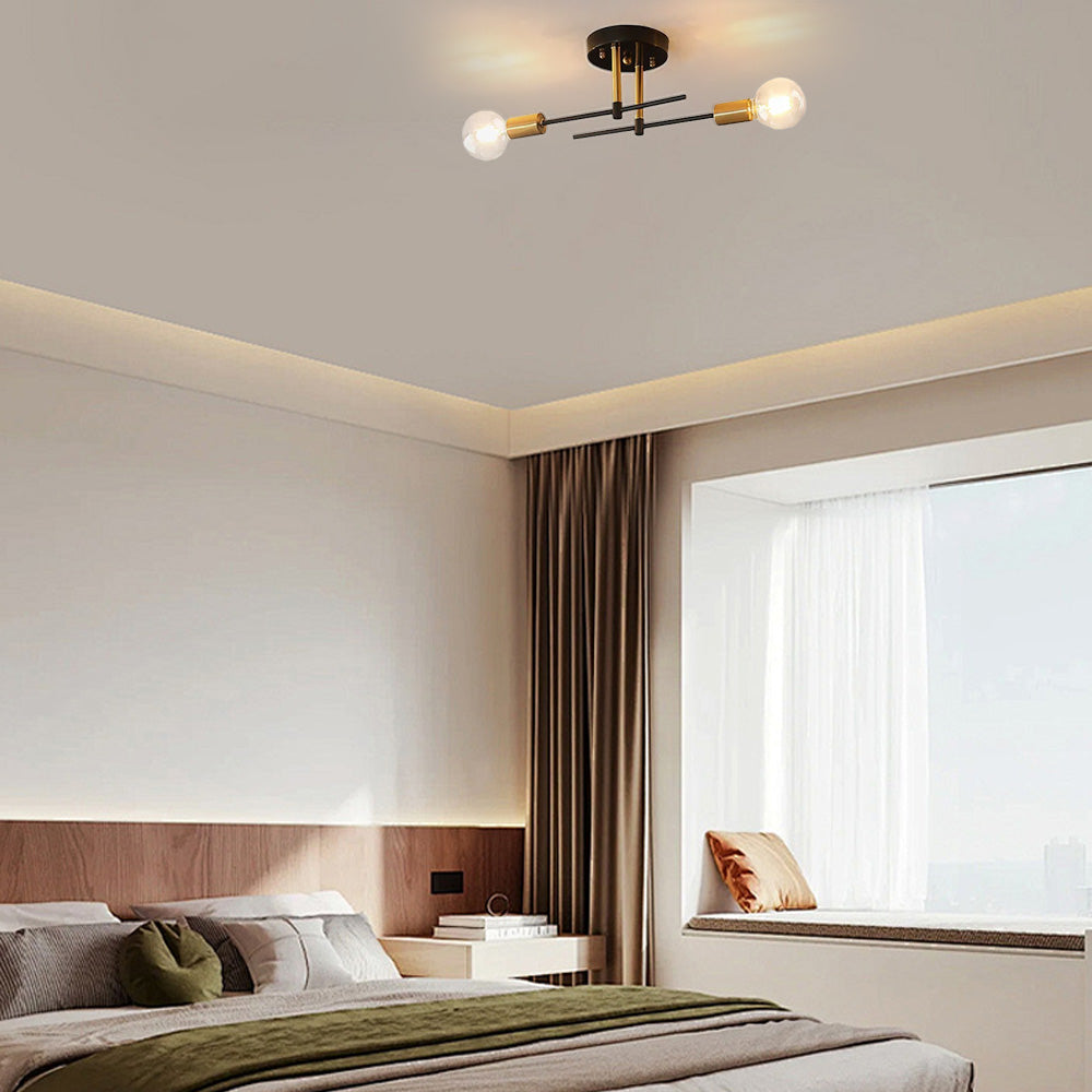 Modern Globe Ceiling Light — Black & Gold Metal/Glass Living Room