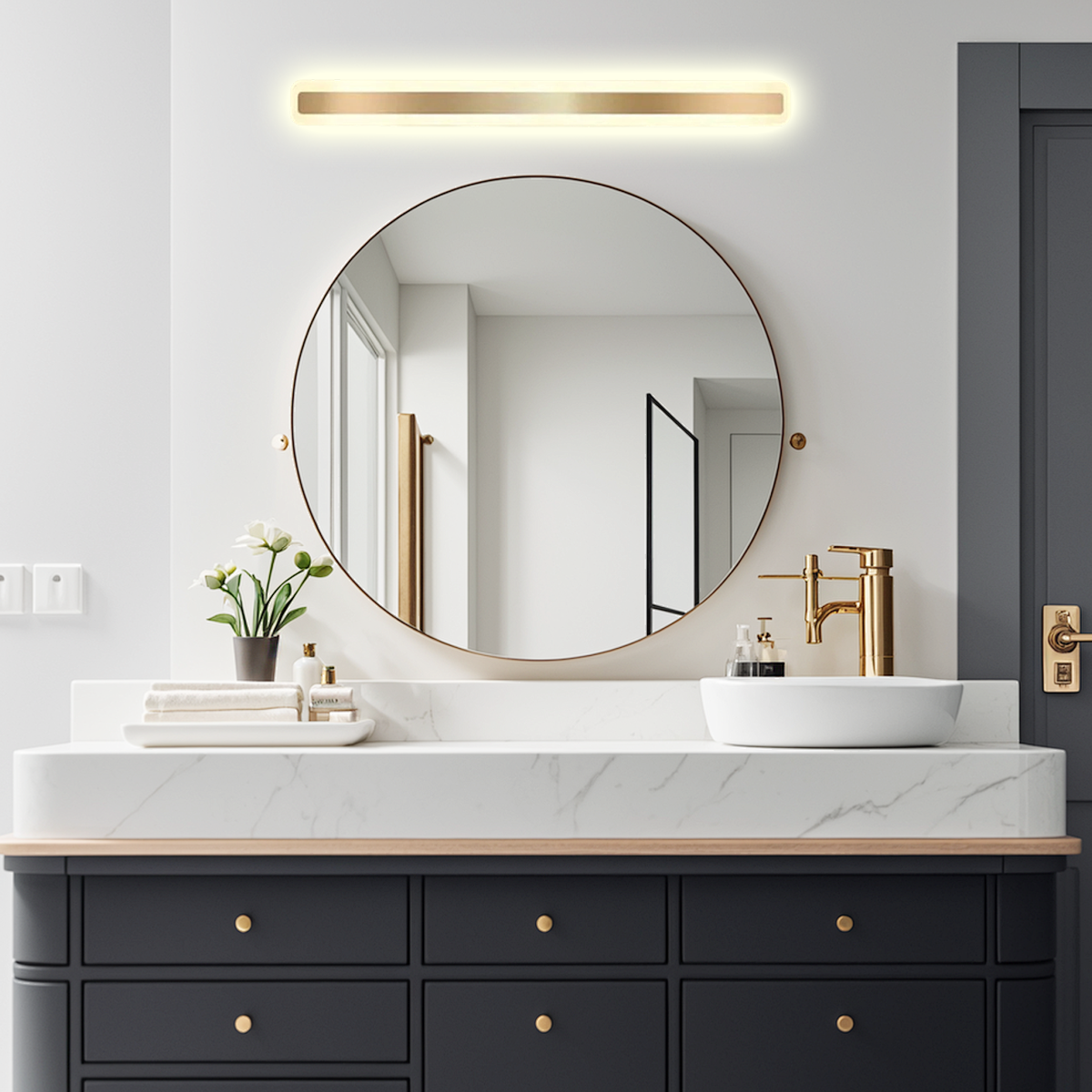 Gold Vanity Light — Metal & Acrylic Rectangle IP44 Bedroom