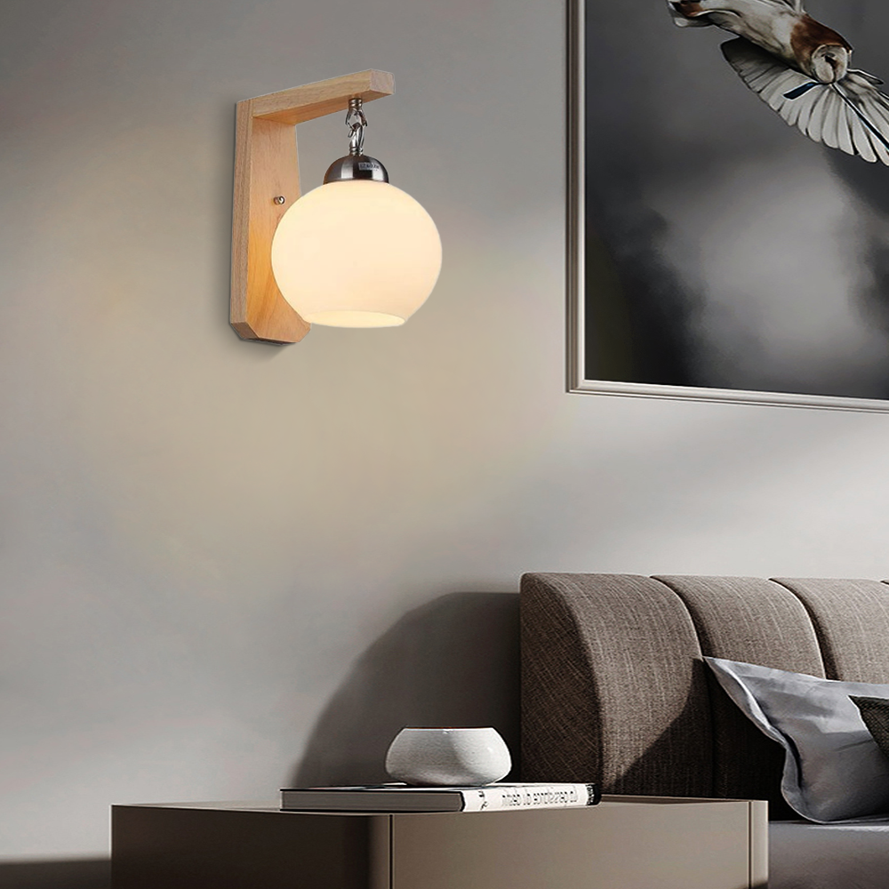 Wood & Metal Frame with Glass Globe for Bedroom