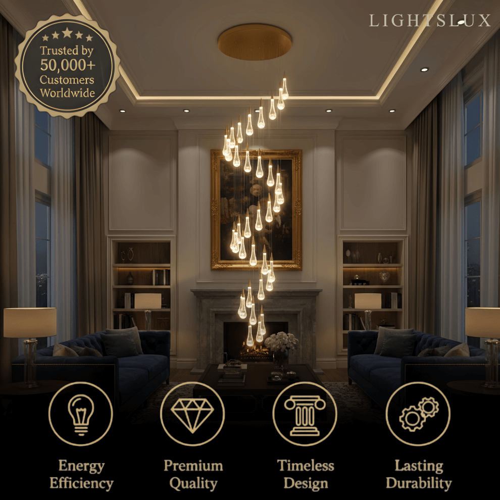 Excelis Luxury Crystal Drop Chandelier with Spiral Design
