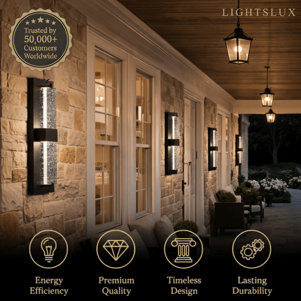 Arcato Modern Outdoor Wall Sconce with Crystal Acrylic Accents - Sleek Black Finish