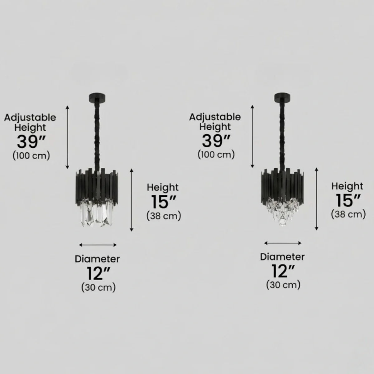 Modern Obsidian Mini Pendant Light with Crystal Detail