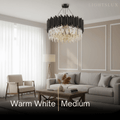 Modern Crystal Chandelier – Black Frame Sparkling Focal Point for Dining/Living Room