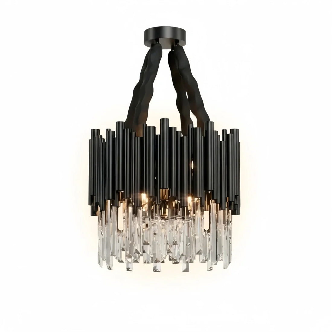 Excelis Modern Crystal Chandelier – Black Frame Sparkling Focal Point for Dining/Living Room