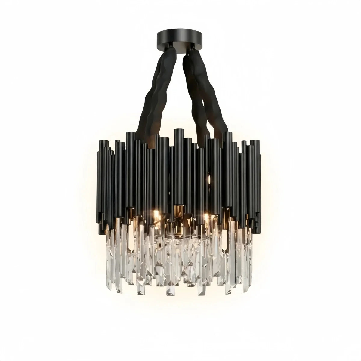 Excelis Modern Crystal Chandelier – Black Frame Sparkling Focal Point for Dining/Living Room