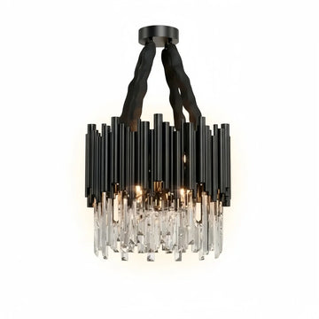 Excelis Modern Crystal Chandelier – Black Frame Sparkling Focal Point for Dining/Living Room