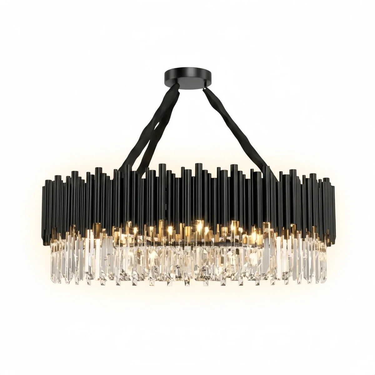 Excelis Modern Crystal Chandelier – Black Frame Sparkling Focal Point for Dining/Living Room
