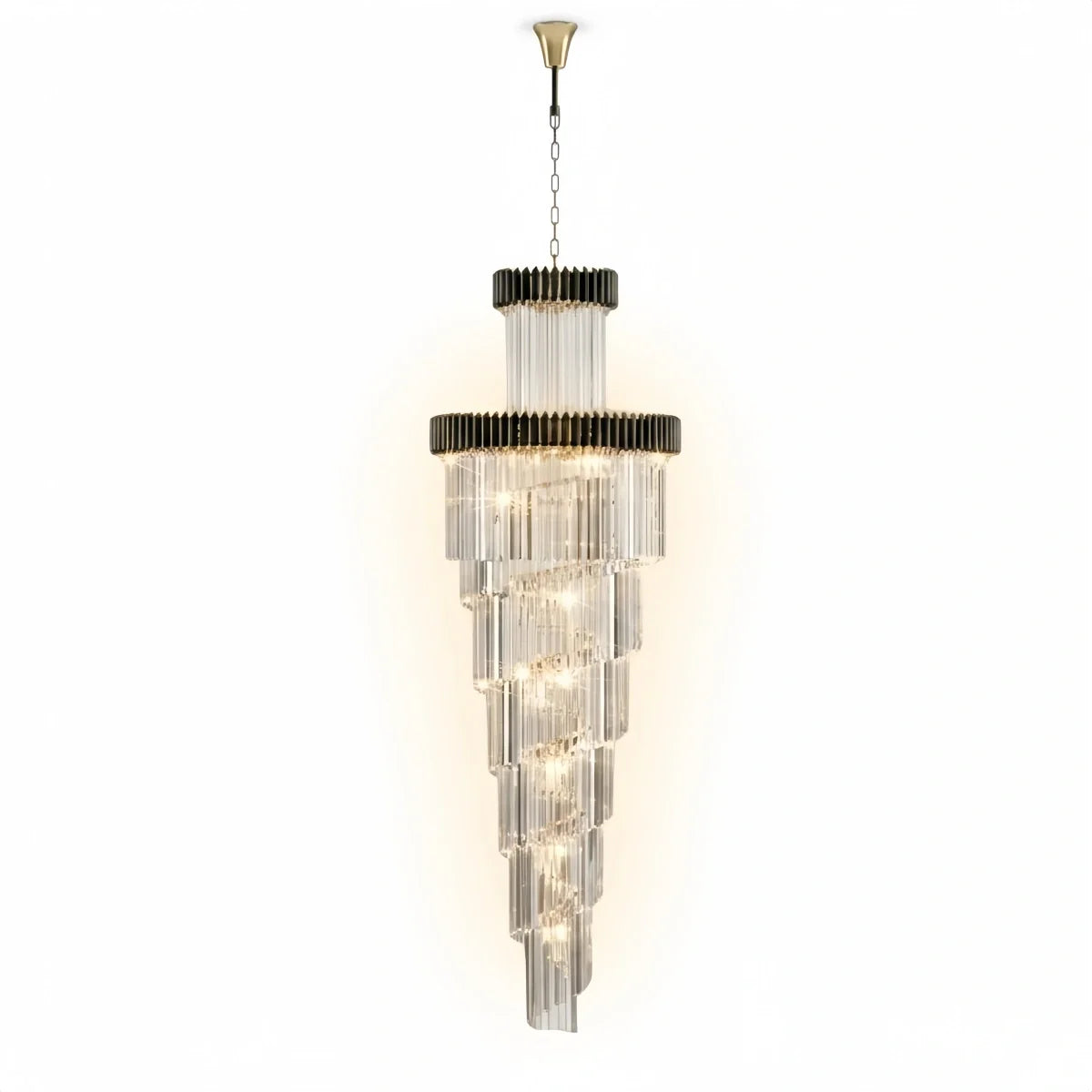 Excelis Luxury Cone Crystal Chandelier – Black Onyx Gold Large Dimmable for Foyer/Grand Hall