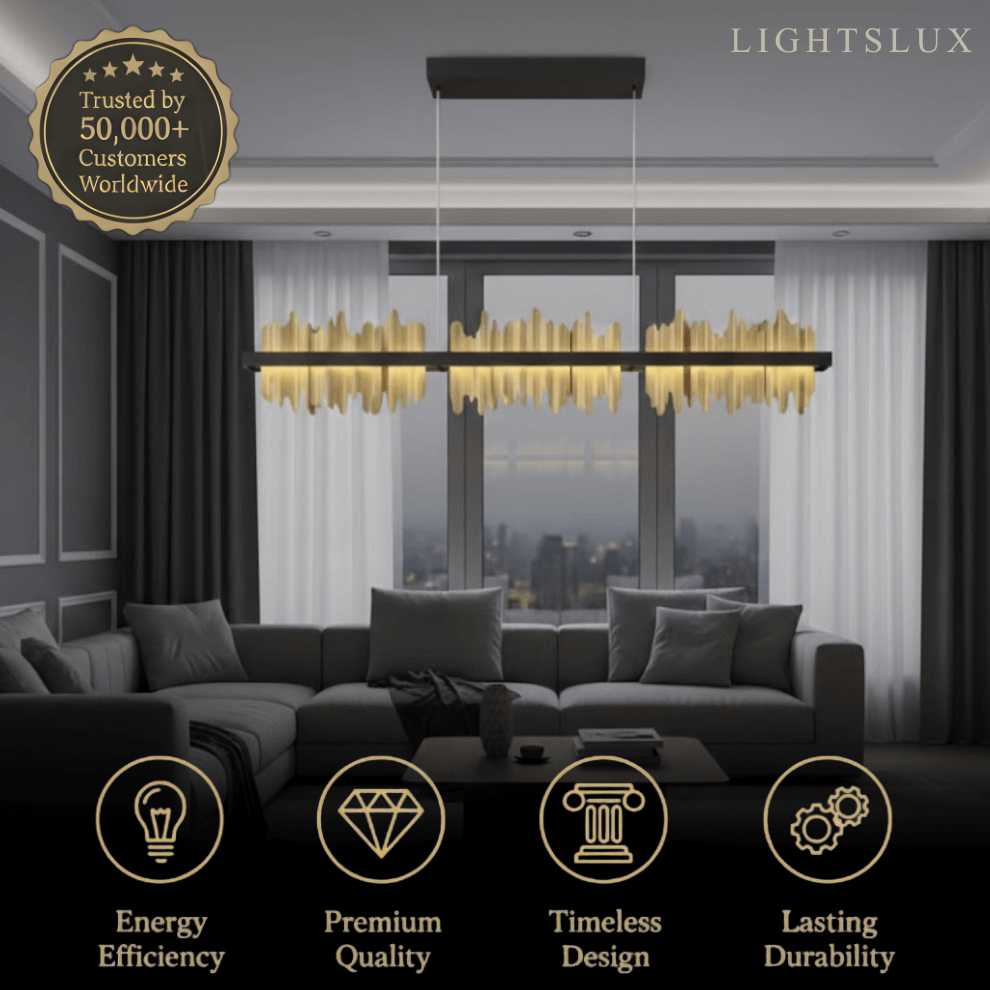 Modern Linear Pendant Light – Polished Gold Border on Jet Black Iron for Kitchen