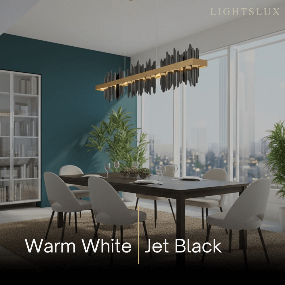 Modern Linear Pendant Light – Polished Gold Border on Jet Black Iron for Kitchen