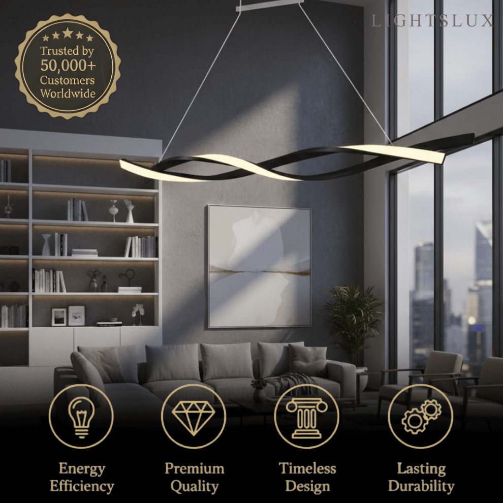 Arcato Modern Wave Design Pendant – Matte Black LED for Dining Room/Kitchen Island