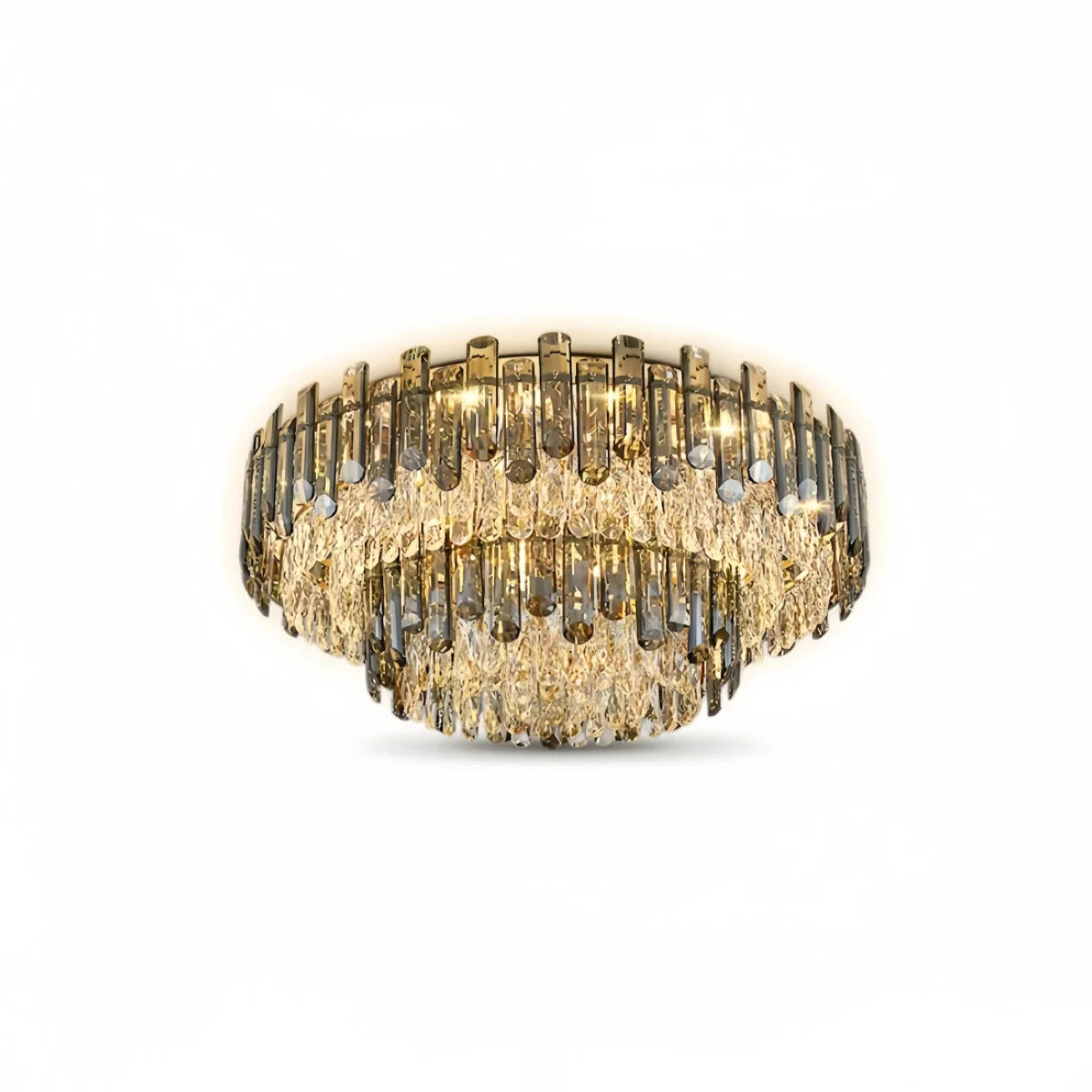 Luxury Crystal Flush Mount Chandelier – Smoky/Clear Dimmable for Living Room