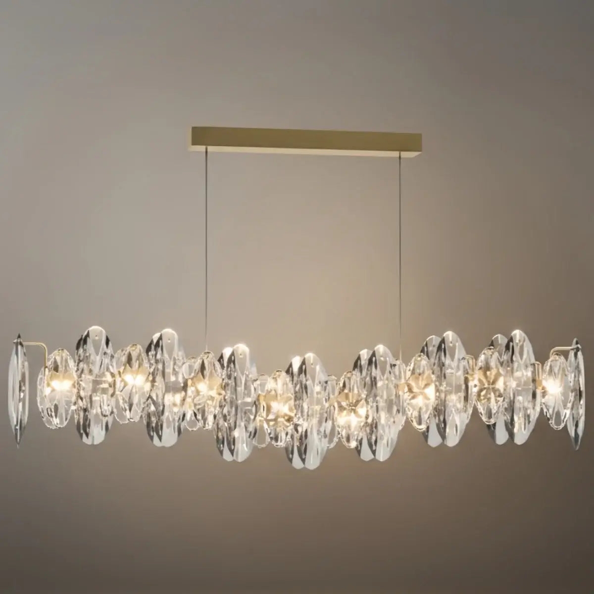 Luxury Crystal Pendant – Gold & Smoky Grey with Clear Crystals for Dining Room