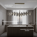Luxury Crystal Pendant – Gold & Smoky Grey with Clear Crystals for Dining Room
