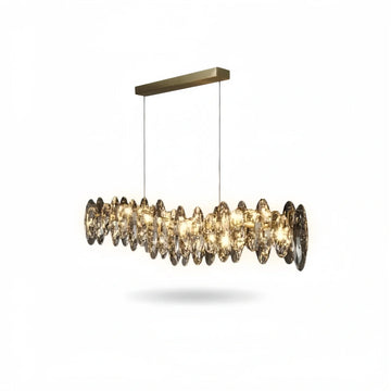 Excelis Luxury Crystal Pendant – Gold & Smoky Grey with Clear Crystals for Dining Room
