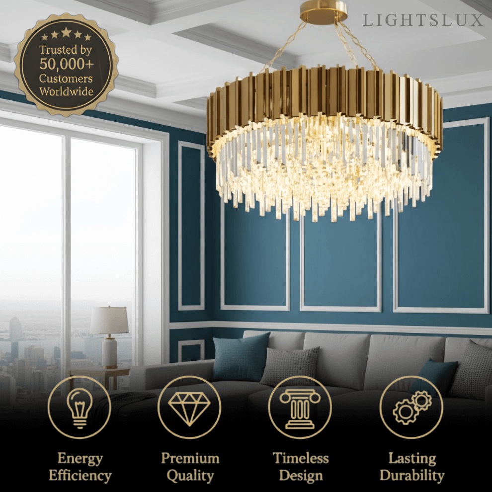 Excelis Royal Gold Crystal Chandelier – Tiered Metal with Sparkling Crystals