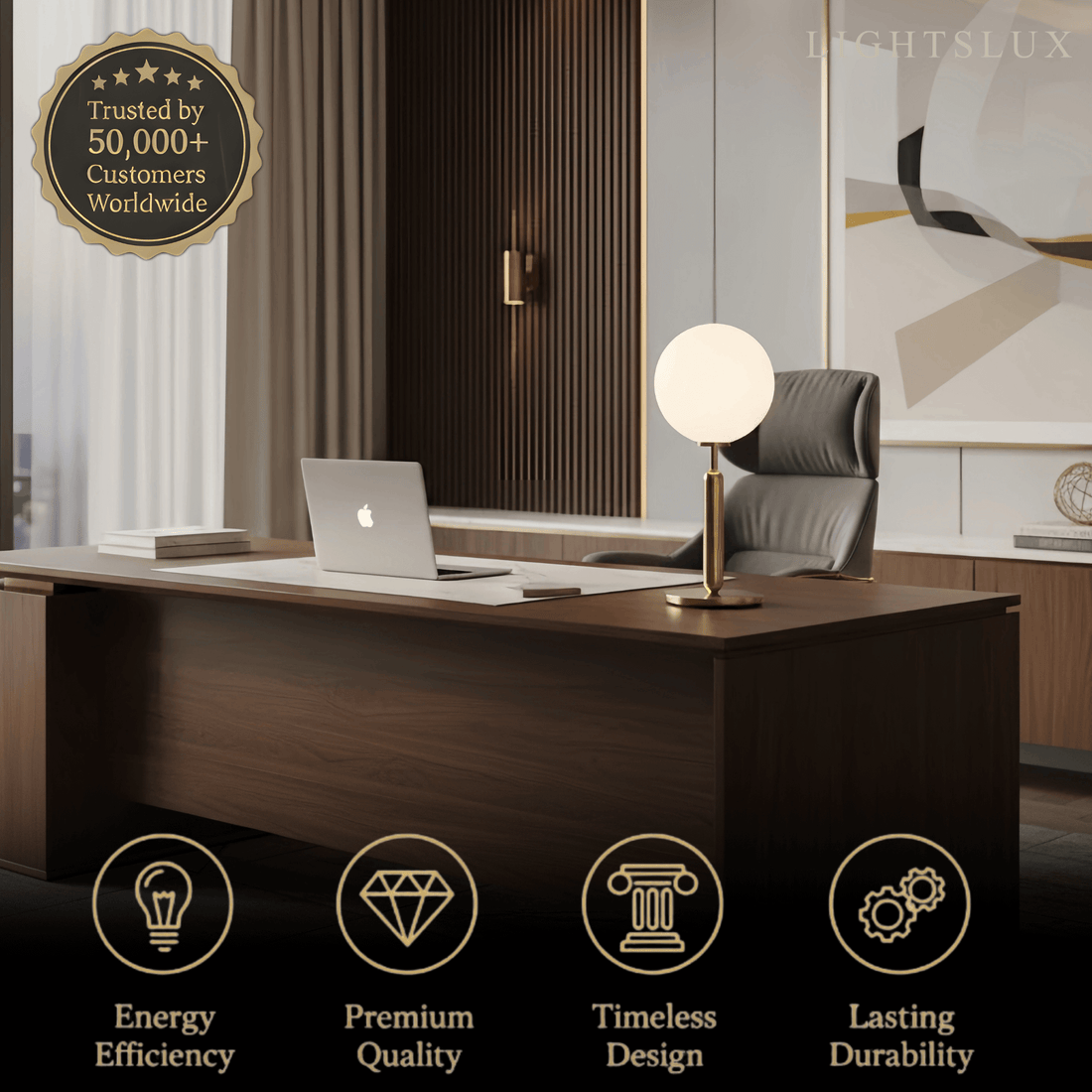 Modern Solid Brass Table Lamp – Brushed Gold with Clear Glass Shade for Bedroom