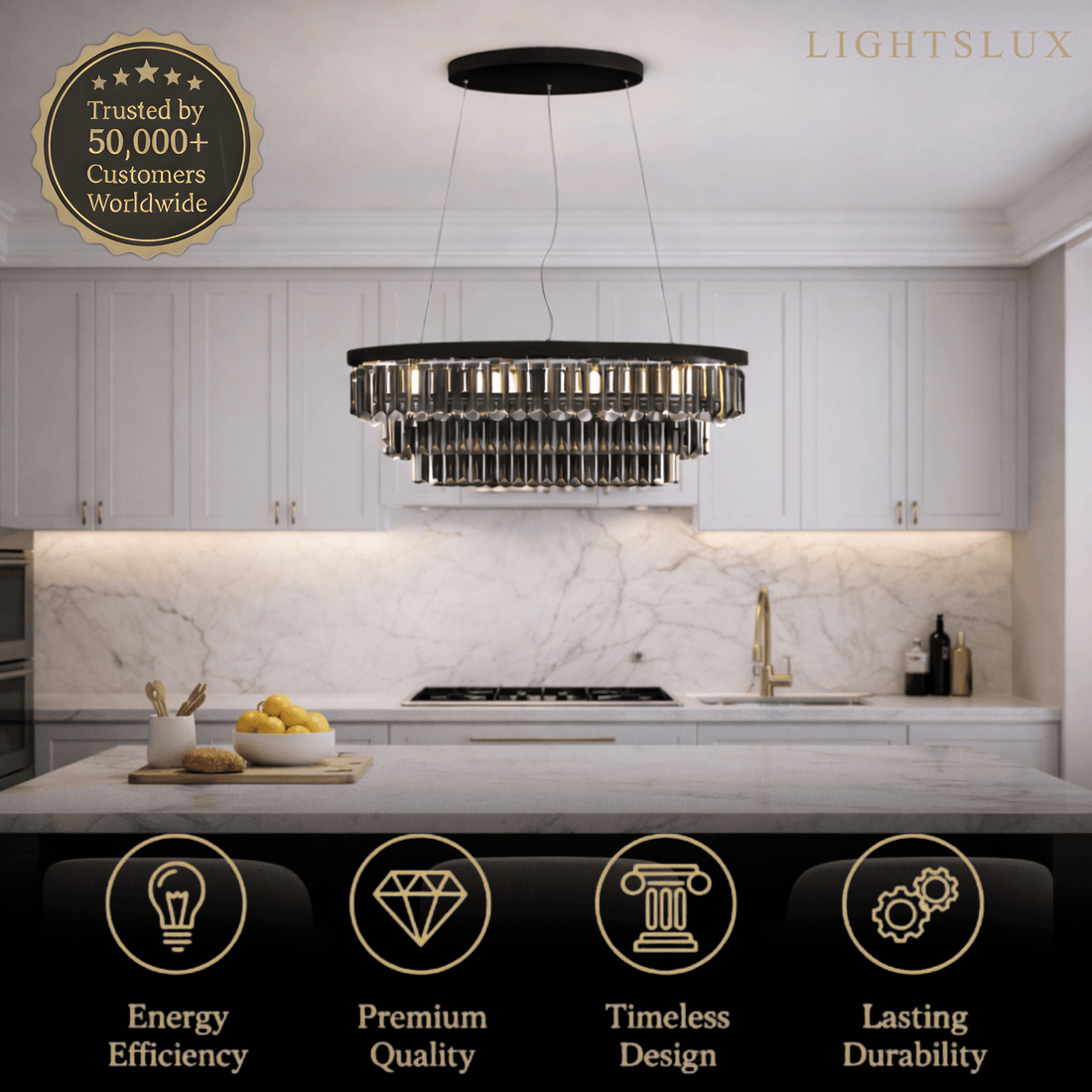 Excelis Modern Crystal Chandelier – Pearl-Black with Cascading Strands for Dining Room