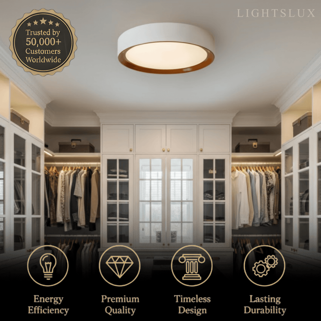 Zenno Modern Flush Mount Ceiling Light – Walnut White Metal Acrylic for Bedroom