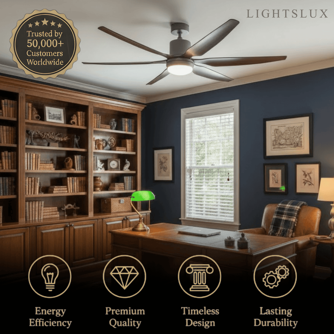 Morandia Modern Ceiling Fan Light – 5-Blade in Black/Green/Grey/White for Bedroom Living Room