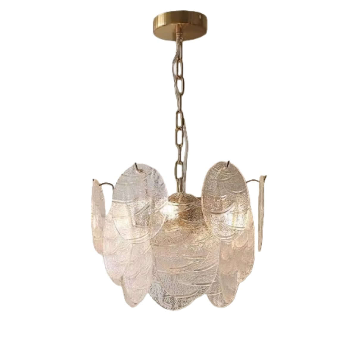 Chandelier — Rippled Wavy Glass Panels & Iron Frame for Living Room